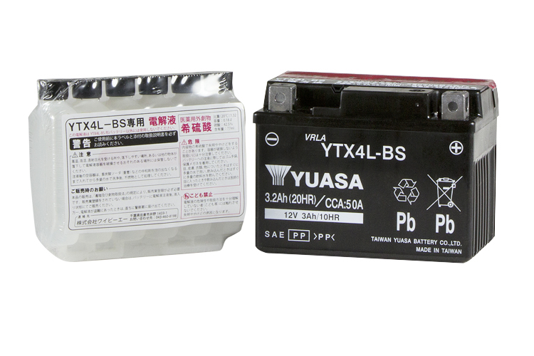 台湾ユアサ YTX4L-BS バイク用バッテリー 電解液付属 5個セット 1年補償付き - バイクパーツセンター